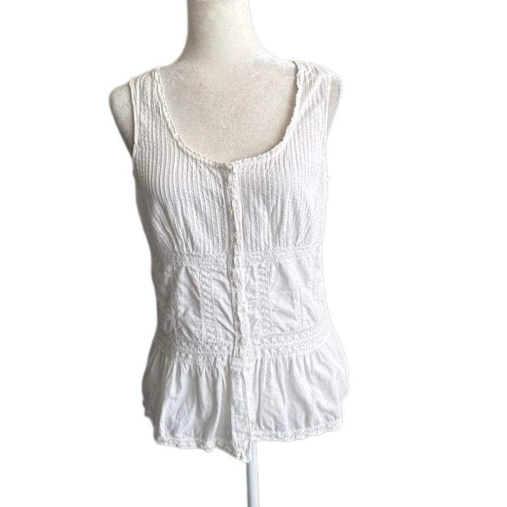 Faded Glory White Babydoll Top Cotton Lace Blouse Boho Sleeveless SZ M - Picture 2 of 13